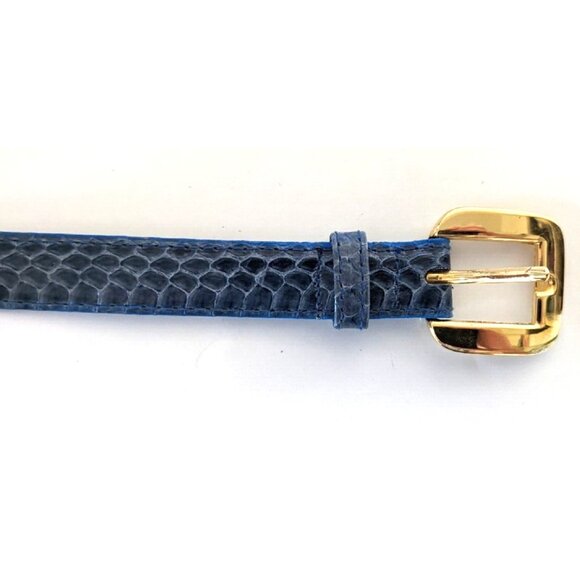 Lot Of Two Women's Skinny Belts Genuine Reptile Leather Blue Gold 5 Holes Size M - Picture 10 of 12